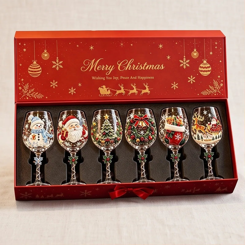 Festive Stemmed Christmas Wine Glass Set