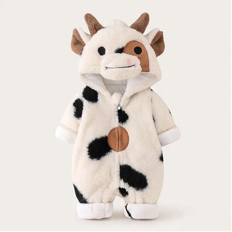 Cartoon Cow Plush Fleece Baby Snowsuit
