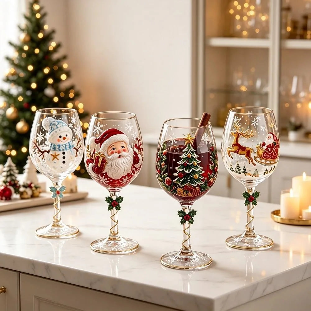 Festive Stemmed Christmas Wine Glass Set