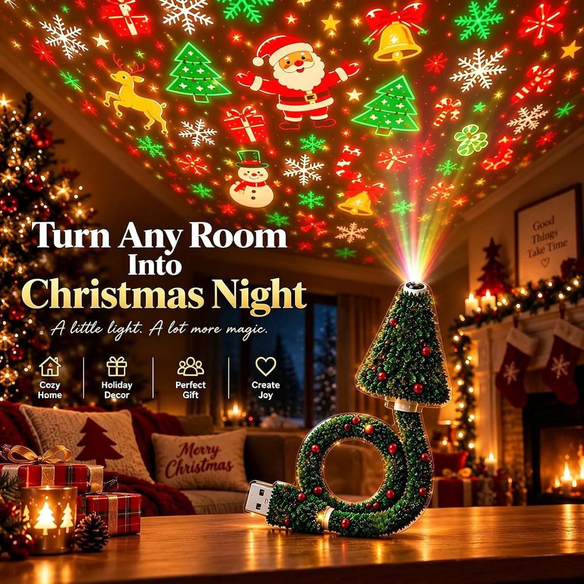 USB Holiday Tree Projection Night Light