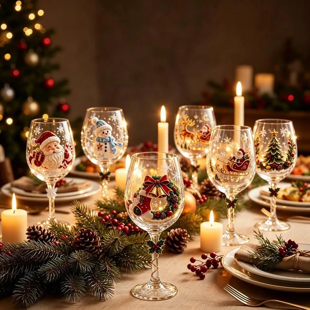 Festive Stemmed Christmas Wine Glass Set