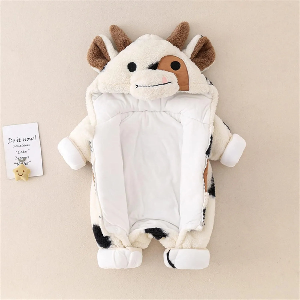 Cartoon Cow Plush Fleece Baby Snowsuit