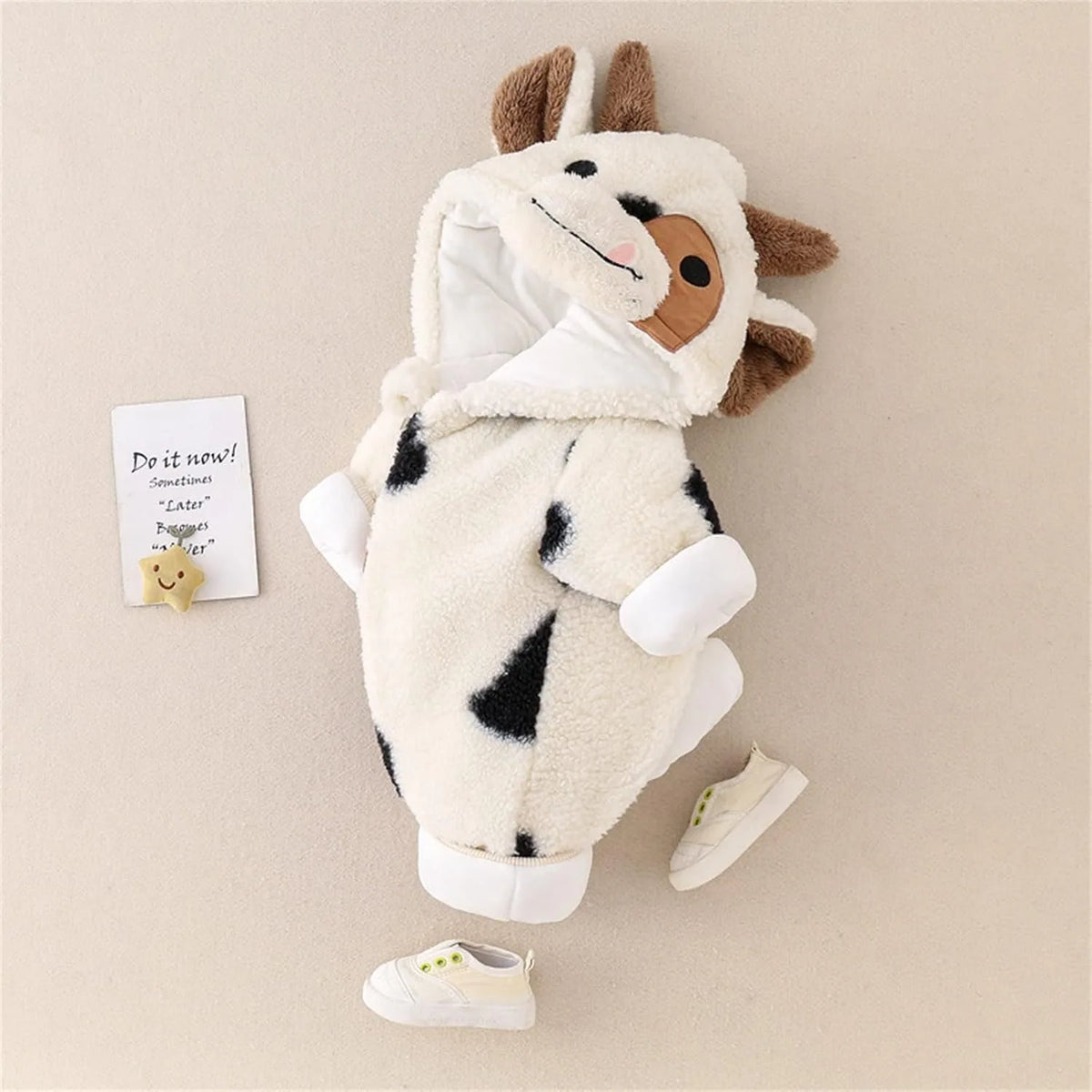 Cartoon Cow Plush Fleece Baby Snowsuit