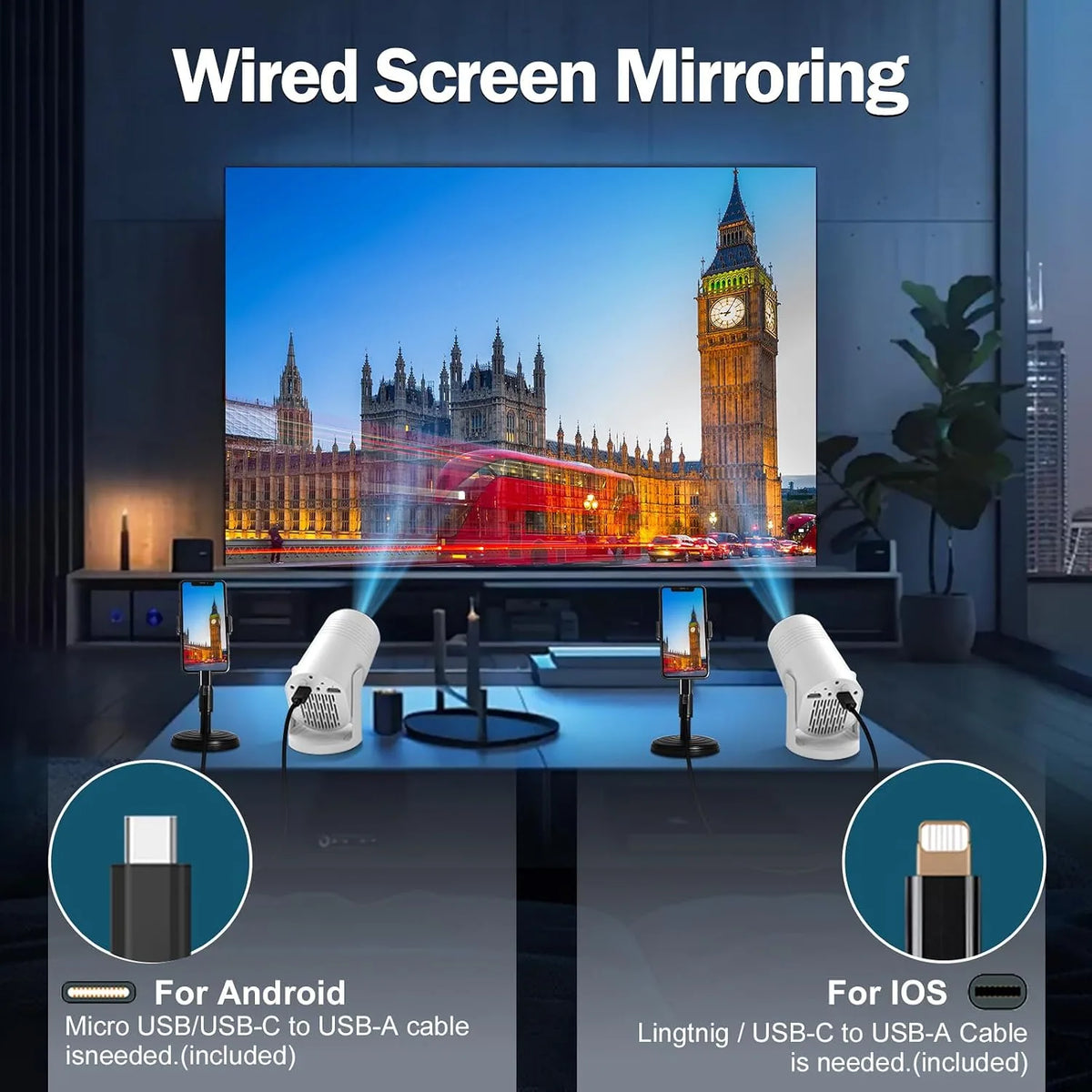 Wireless Portable 180° Rotatable Projector
